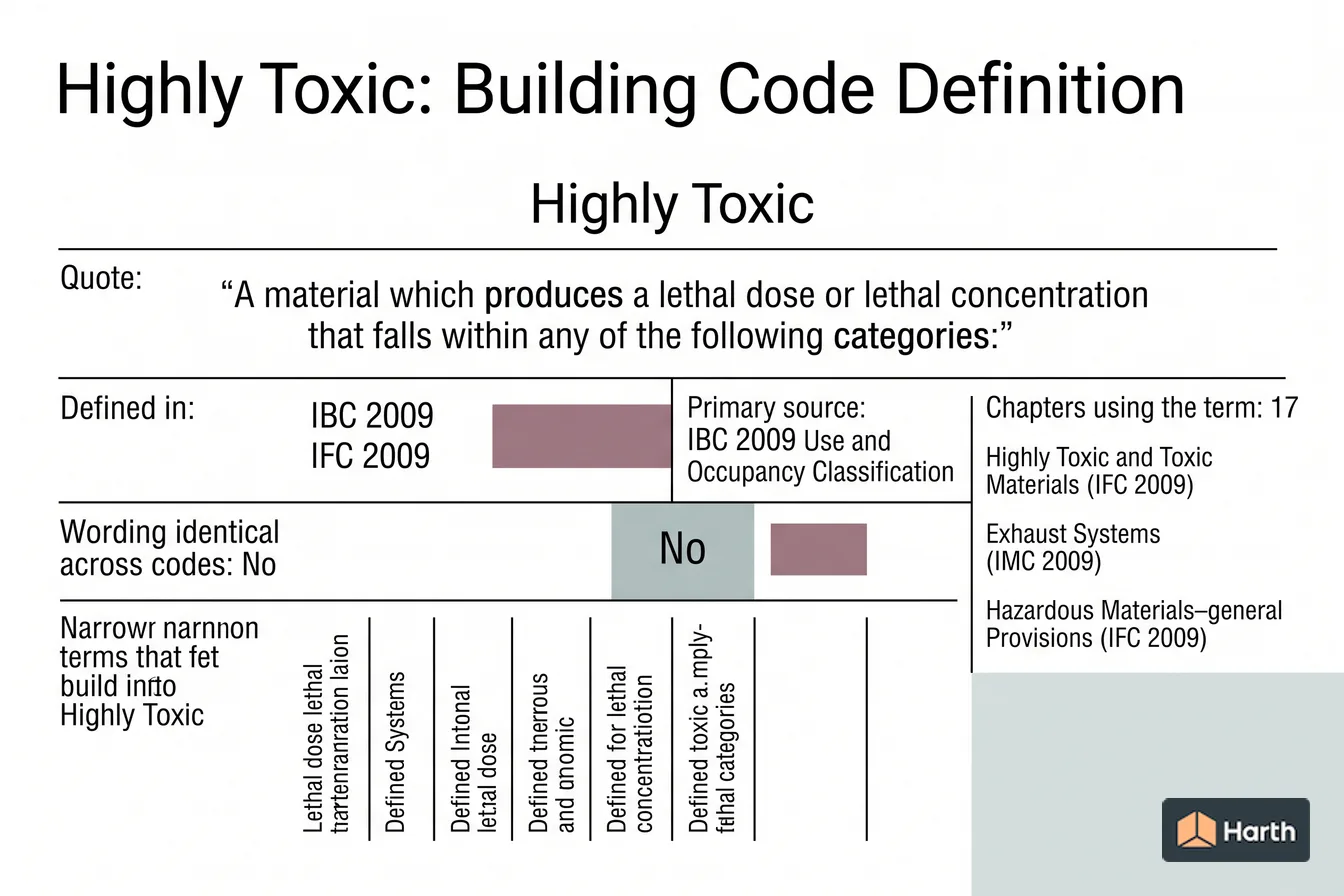 Labeled code-term definition diagram: Highly Toxic: Building Code Definition