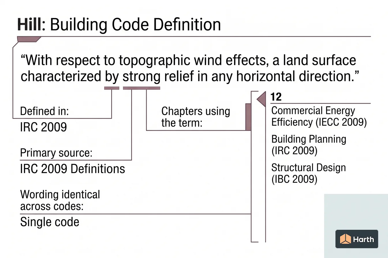 Labeled code-term definition diagram: Hill: Building Code Definition