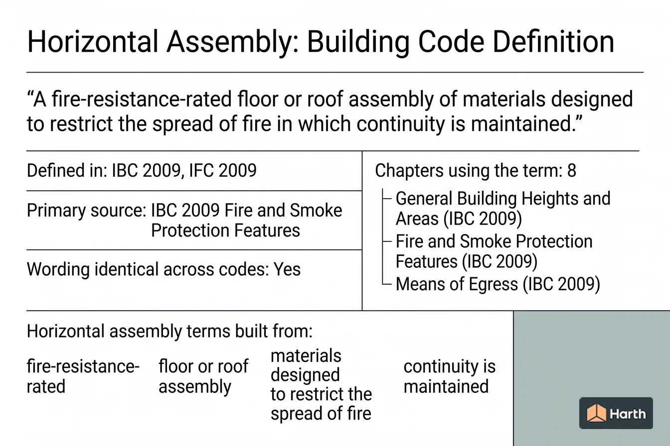 Labeled code-term definition diagram: Horizontal Assembly: Building Code Definition