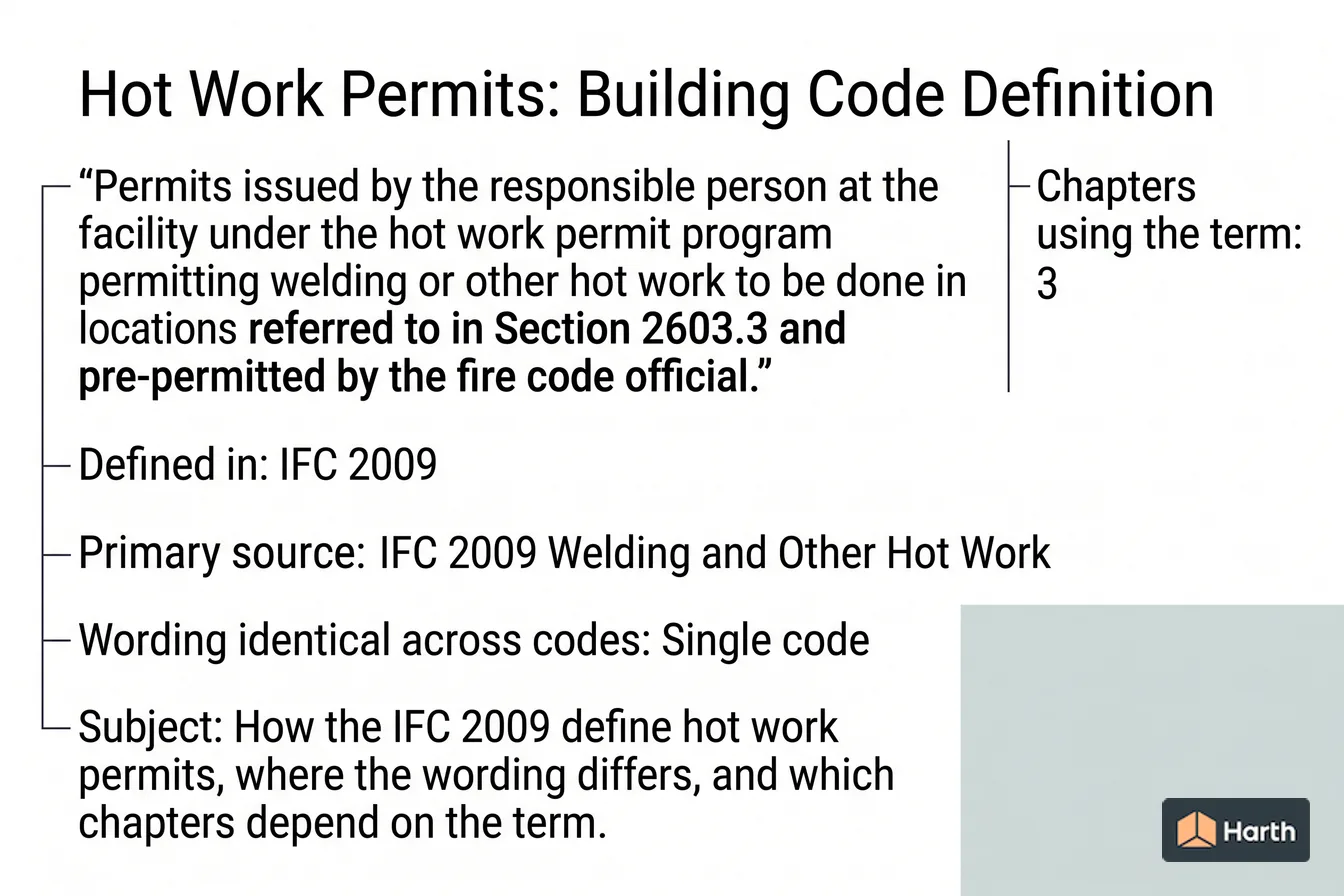 Labeled code-term definition diagram: Hot Work Permits: Building Code Definition