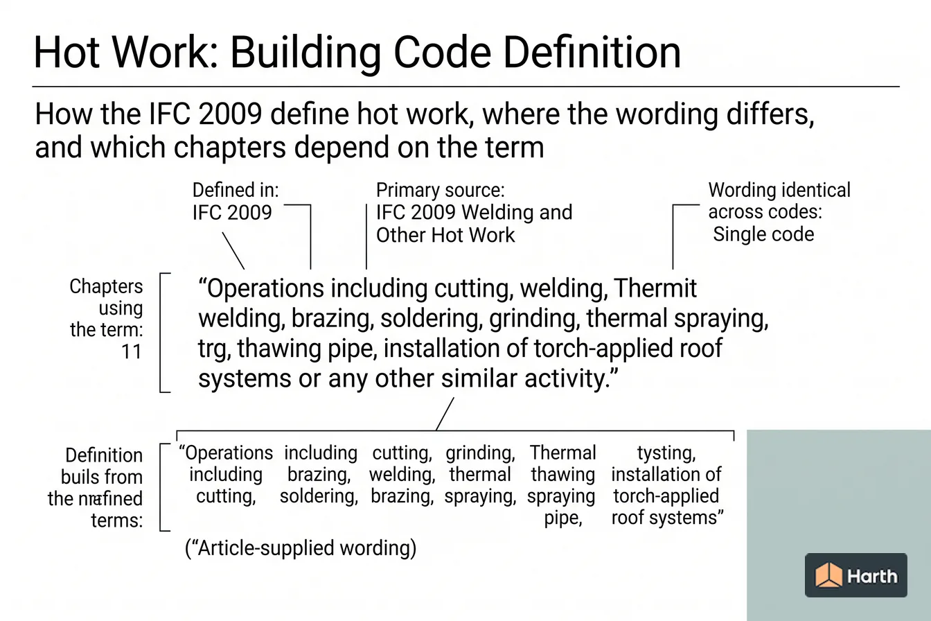 Labeled code-term definition diagram: Hot Work: Building Code Definition