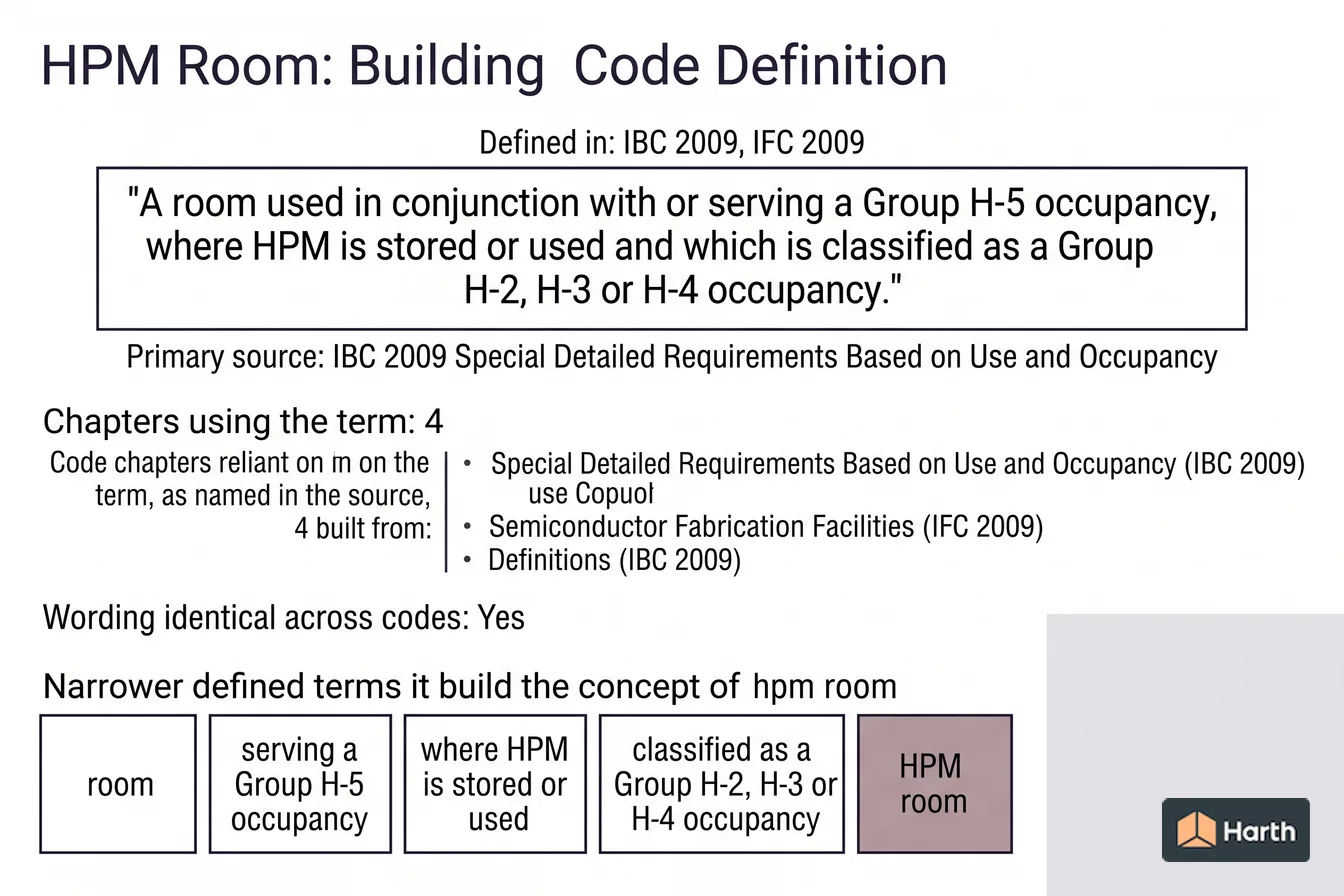 Labeled code-term definition diagram: HPM Room: Building Code Definition