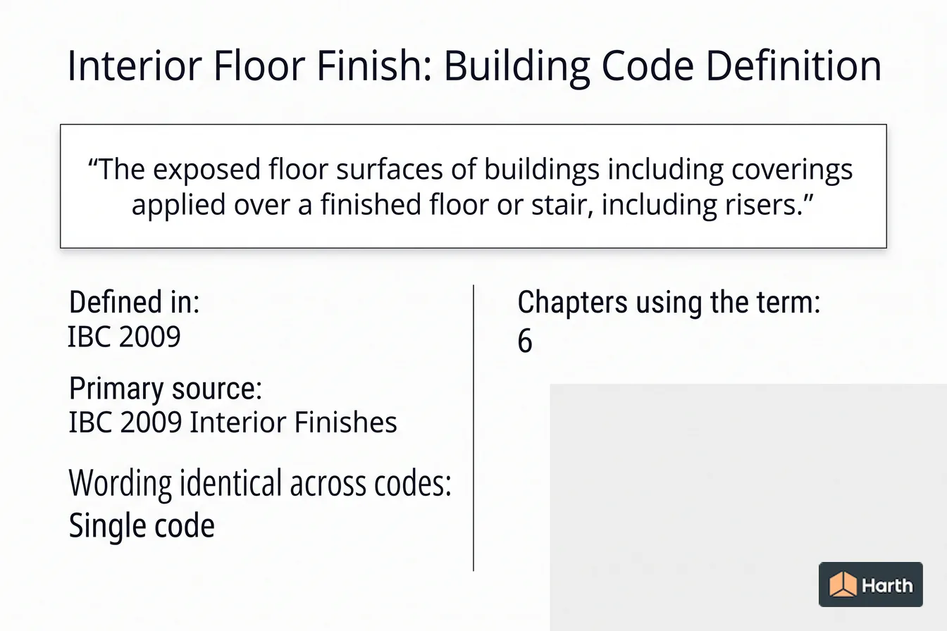 Labeled code-term definition diagram: Interior Floor Finish: Building Code Definition