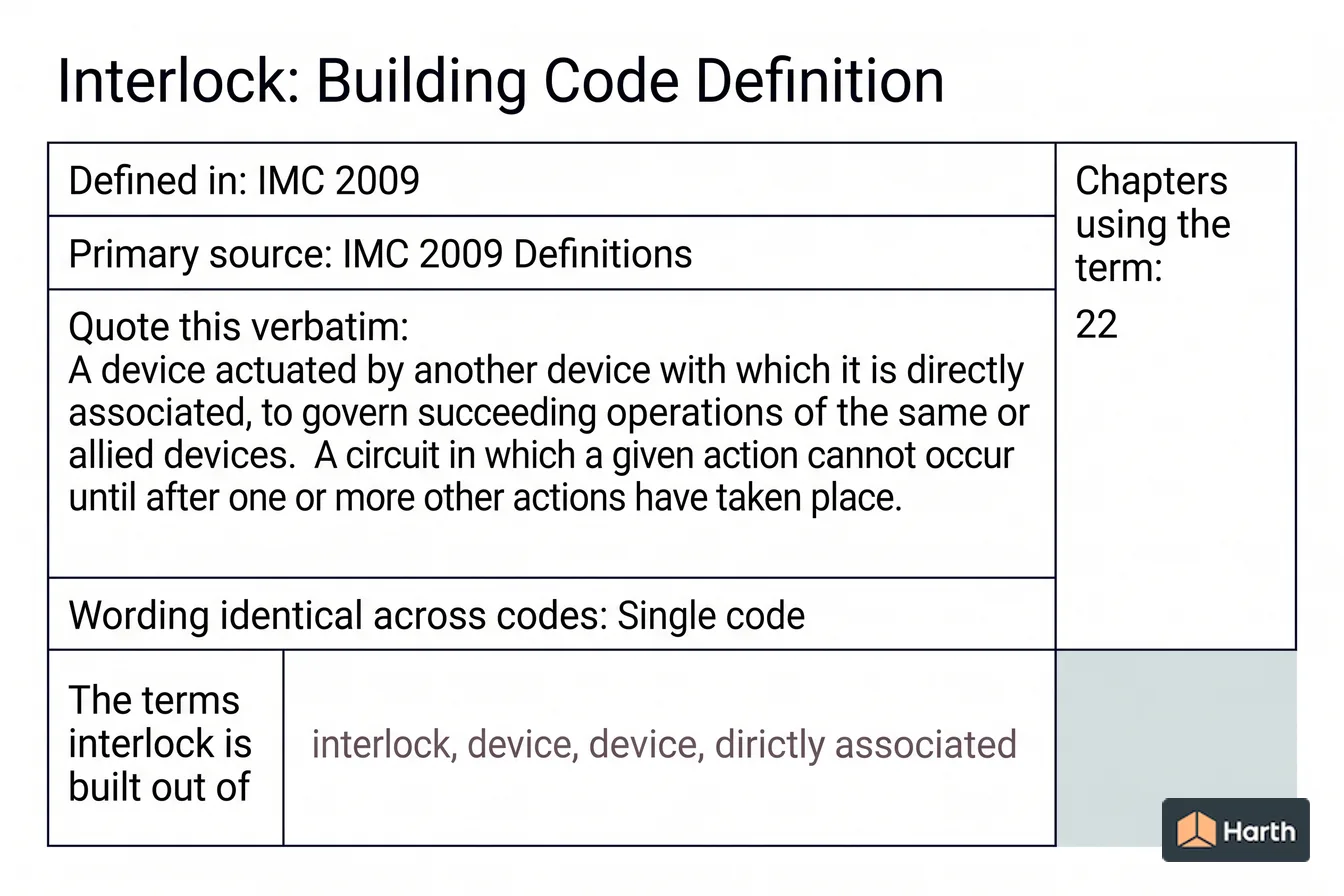 Labeled code-term definition diagram: Interlock: Building Code Definition