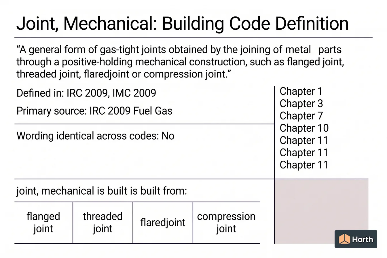 Labeled code-term definition diagram: Joint, Mechanical: Building Code Definition