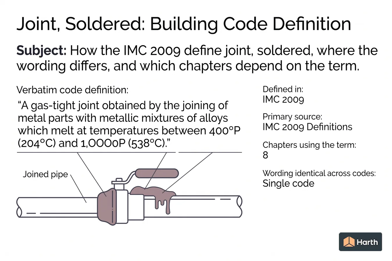 Labeled code-term definition diagram: Joint, Soldered: Building Code Definition