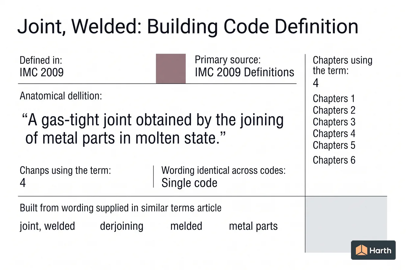 Labeled code-term definition diagram: Joint, Welded: Building Code Definition