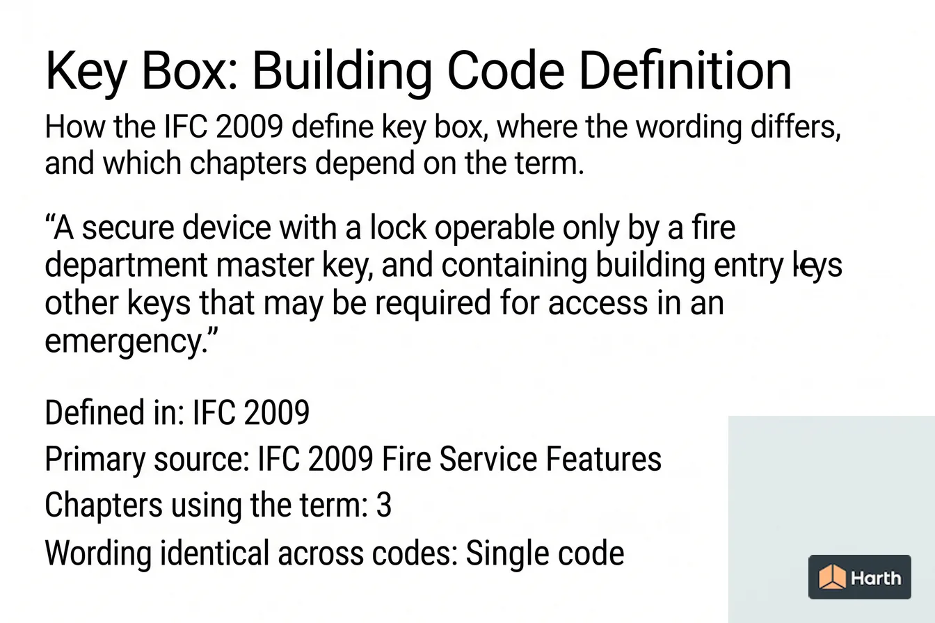 Labeled code-term definition diagram: Key Box: Building Code Definition