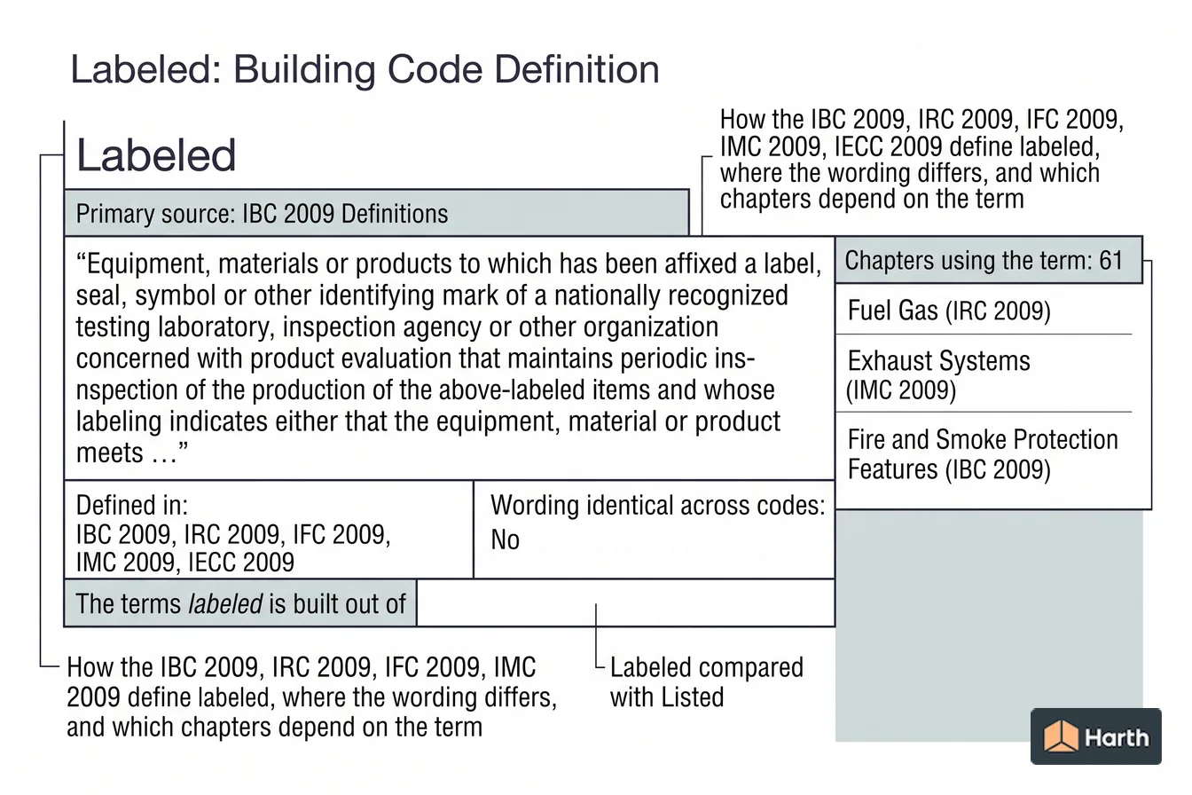 Labeled code-term definition diagram: Labeled: Building Code Definition
