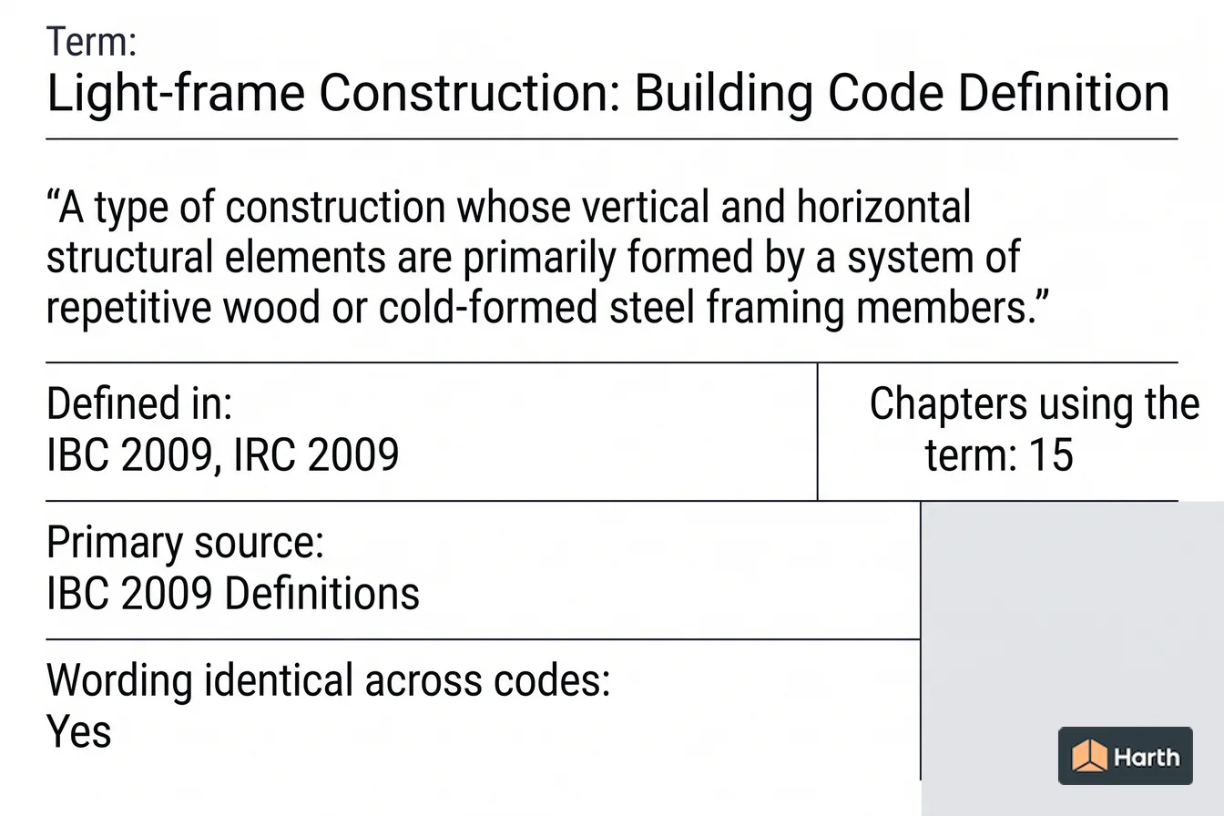 Labeled code-term definition diagram: Light-frame Construction: Building Code Definition