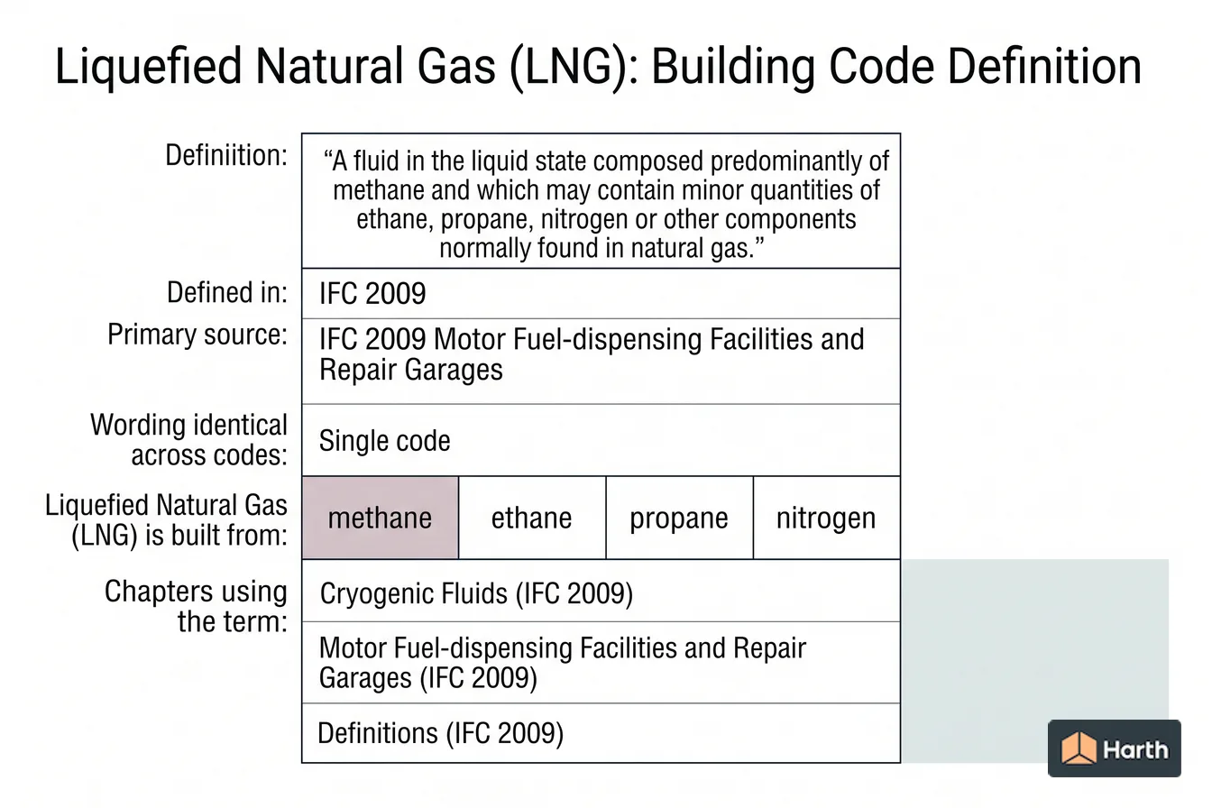 Labeled code-term definition diagram: Liquefied Natural Gas (LNG): Building Code Definition
