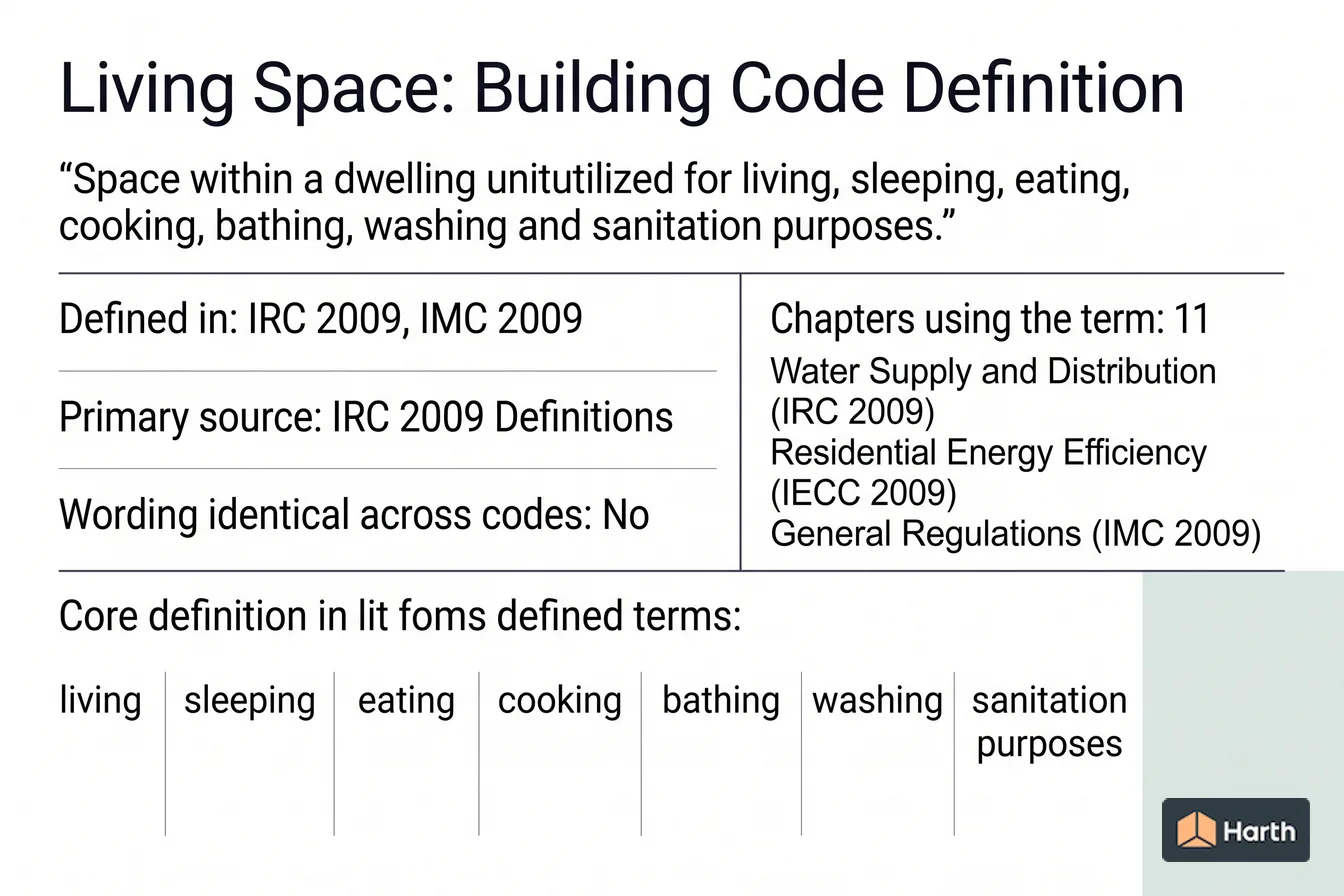 Labeled code-term definition diagram: Living Space: Building Code Definition