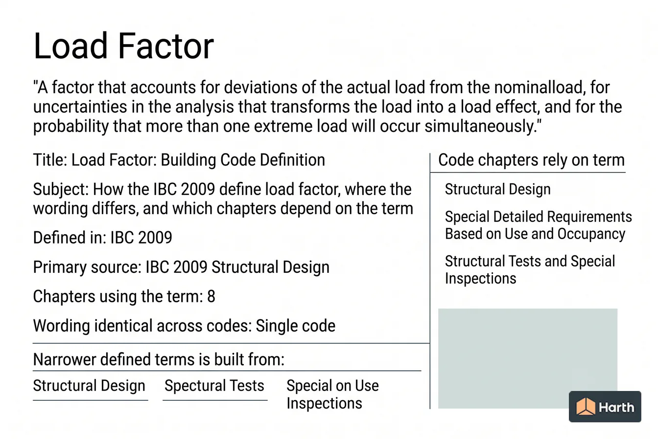 Labeled code-term definition diagram: Load Factor: Building Code Definition