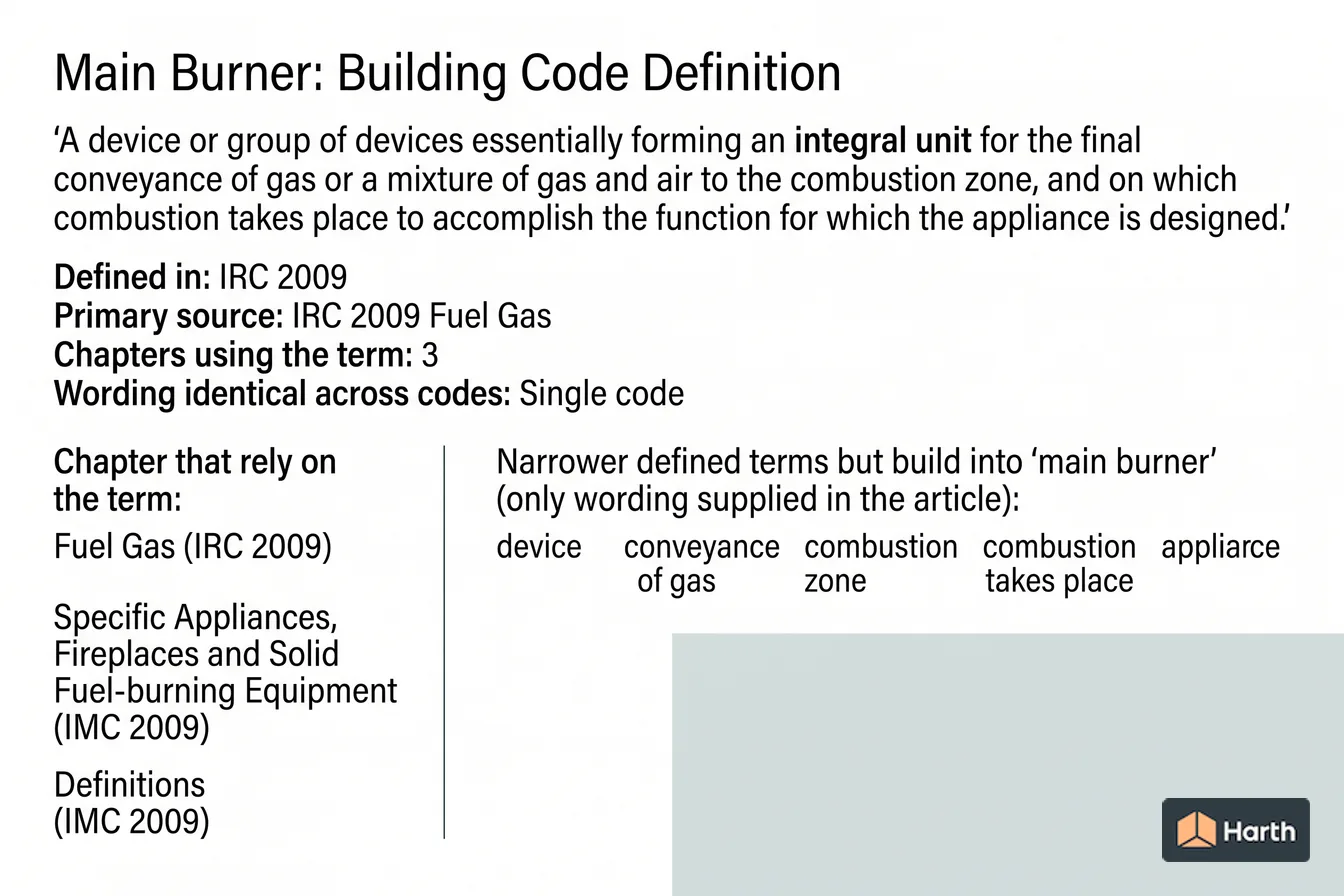 Labeled code-term definition diagram: Main Burner: Building Code Definition