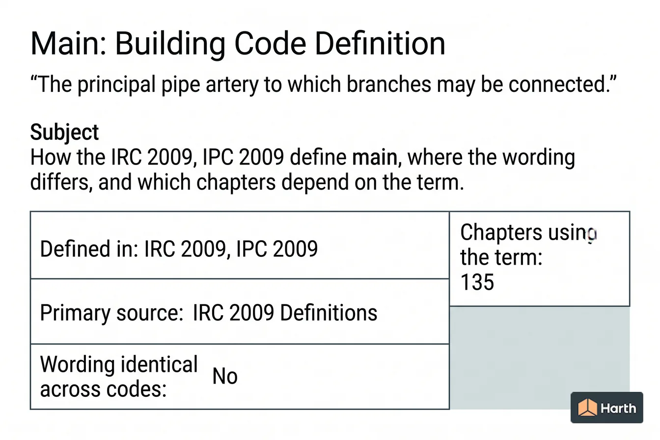 Labeled code-term definition diagram: Main: Building Code Definition