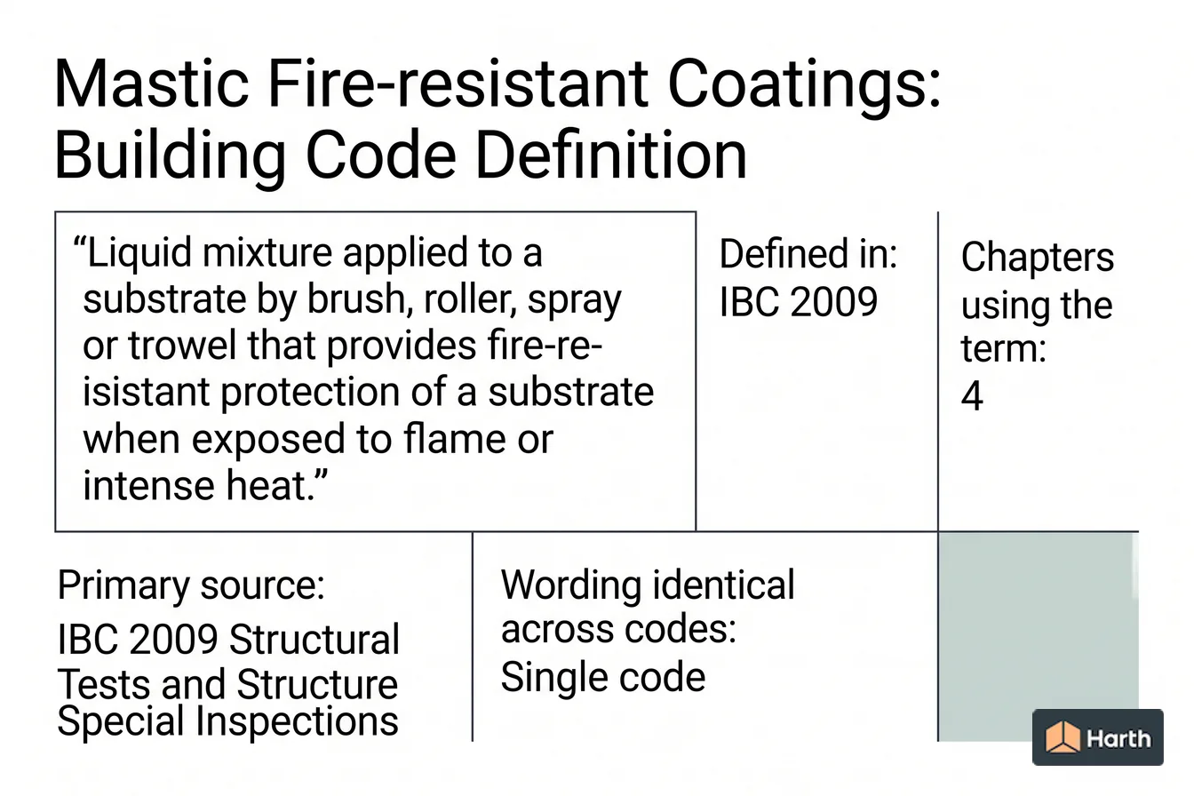 Labeled code-term definition diagram: Mastic Fire-resistant Coatings: Building Code Definition