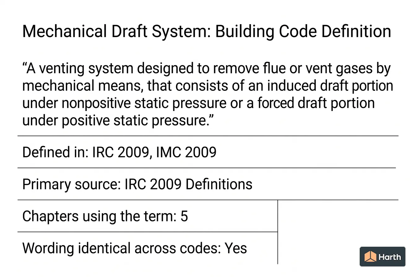 Labeled code-term definition diagram: Mechanical Draft System: Building Code Definition
