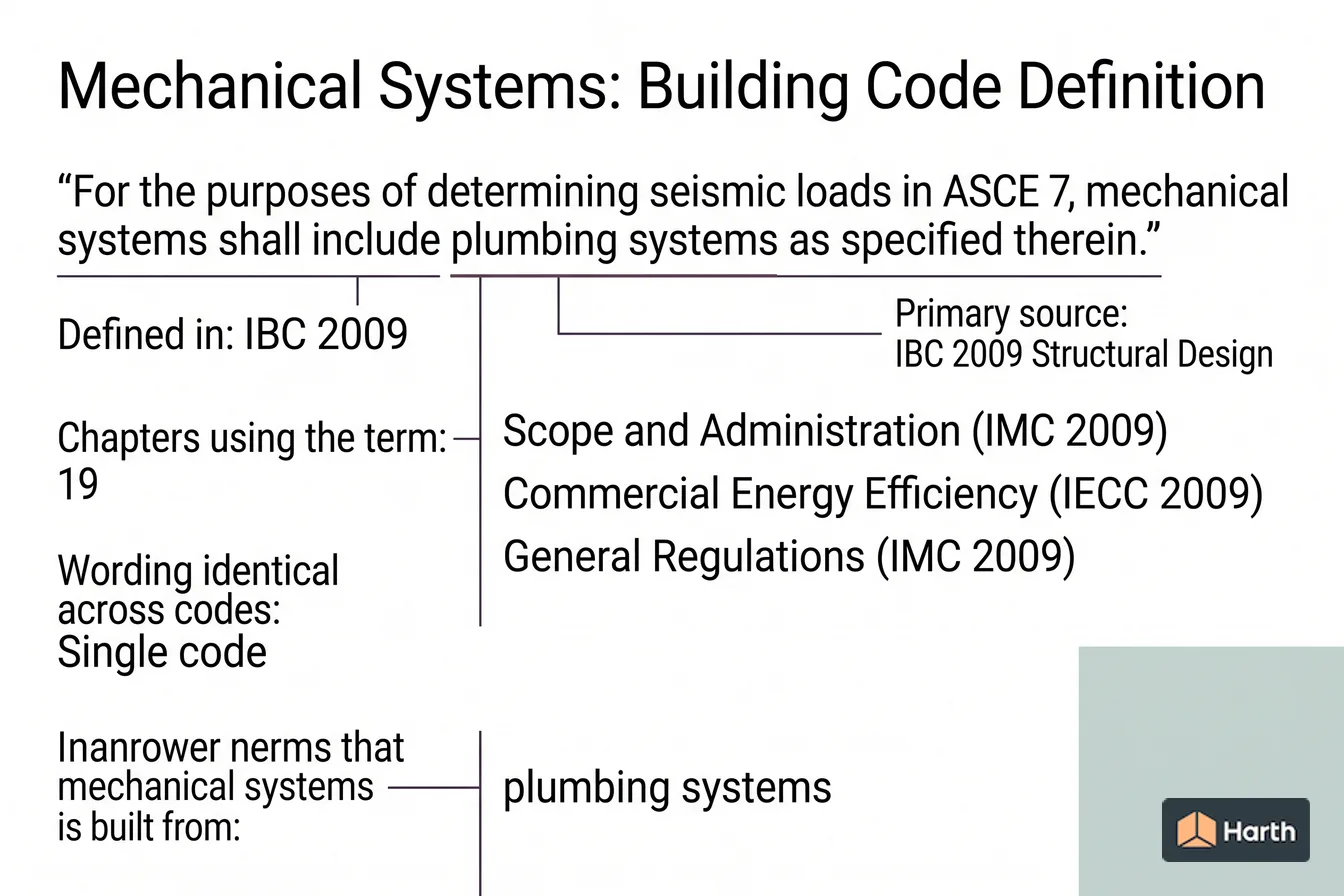 Labeled code-term definition diagram: Mechanical Systems: Building Code Definition