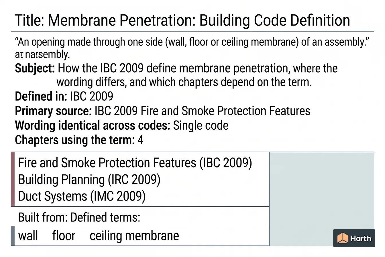 Labeled code-term definition diagram: Membrane Penetration: Building Code Definition