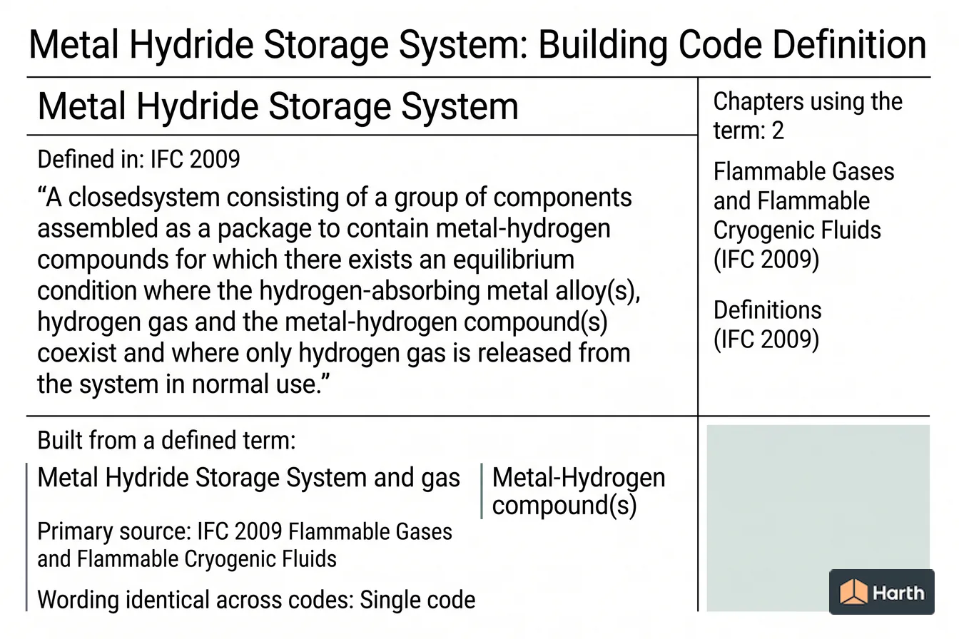 Labeled code-term definition diagram: Metal Hydride Storage System: Building Code Definition