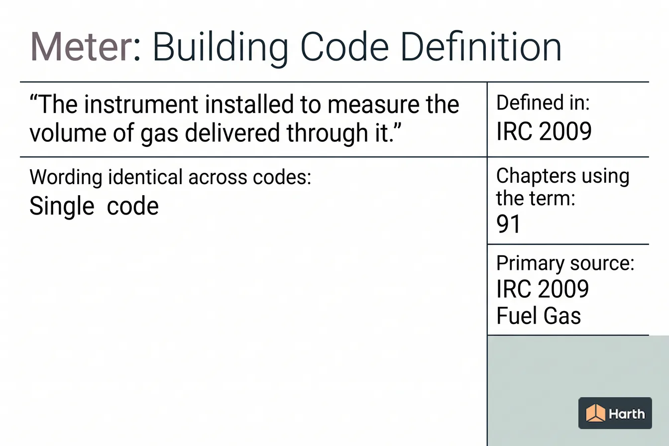 Labeled code-term definition diagram: Meter: Building Code Definition