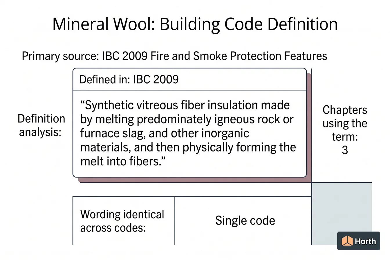 Labeled code-term definition diagram: Mineral Wool: Building Code Definition