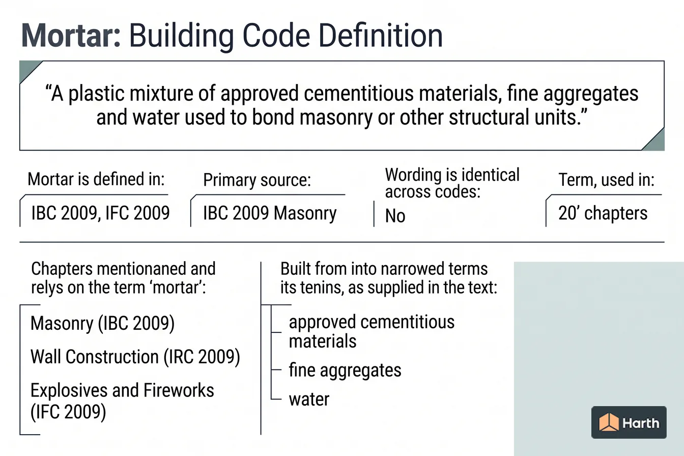 Labeled code-term definition diagram: Mortar: Building Code Definition