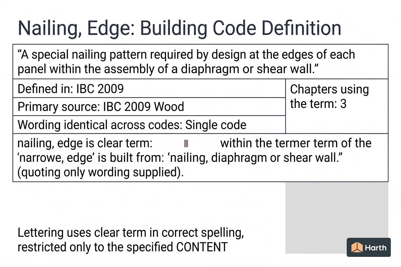 Labeled code-term definition diagram: Nailing, Edge: Building Code Definition