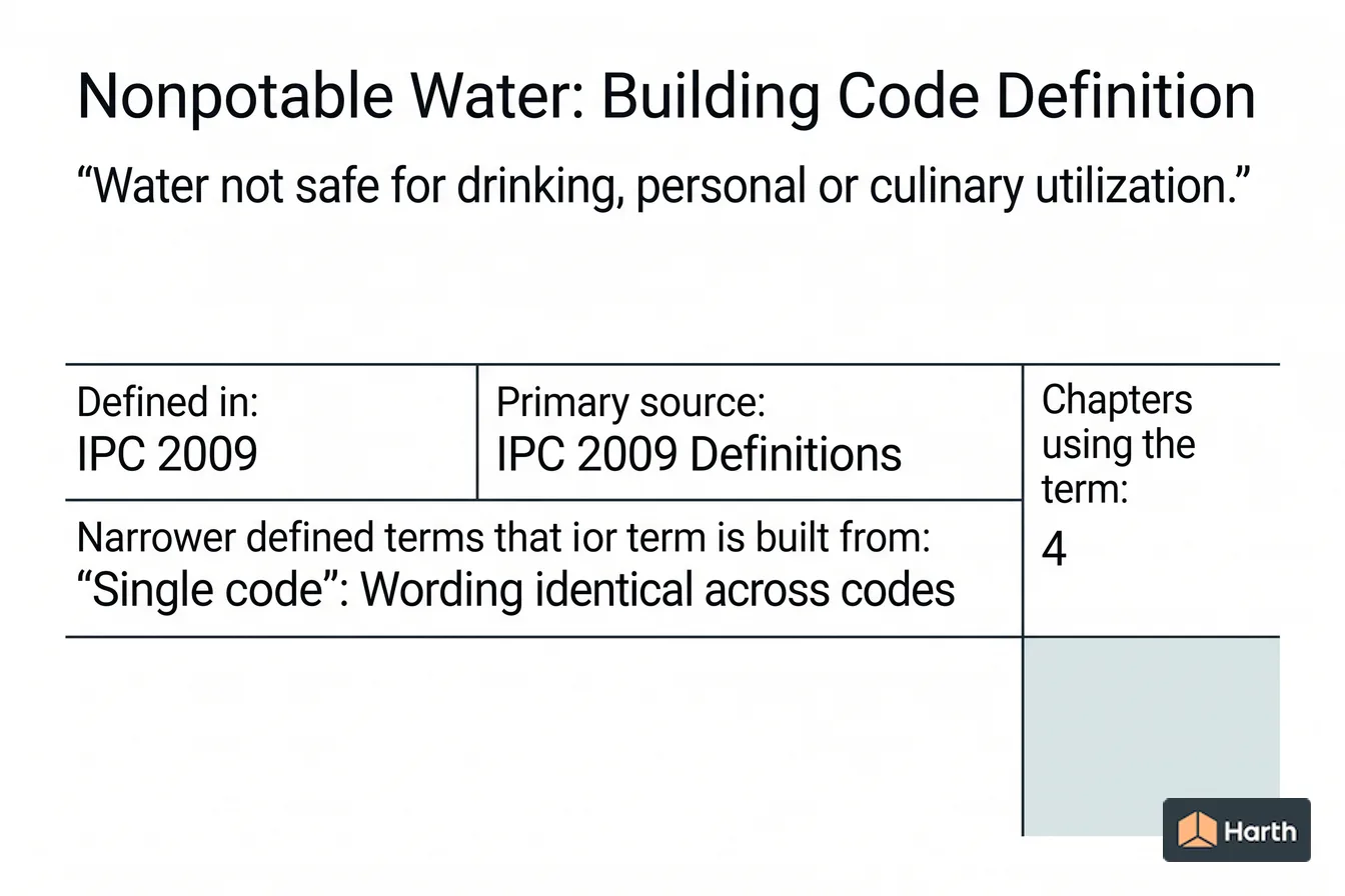 Labeled code-term definition diagram: Nonpotable Water: Building Code Definition