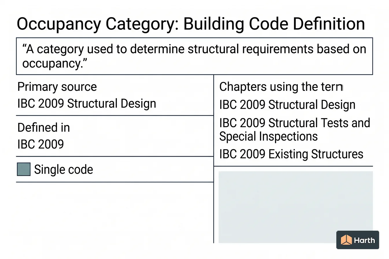 Labeled code-term definition diagram: Occupancy Category: Building Code Definition