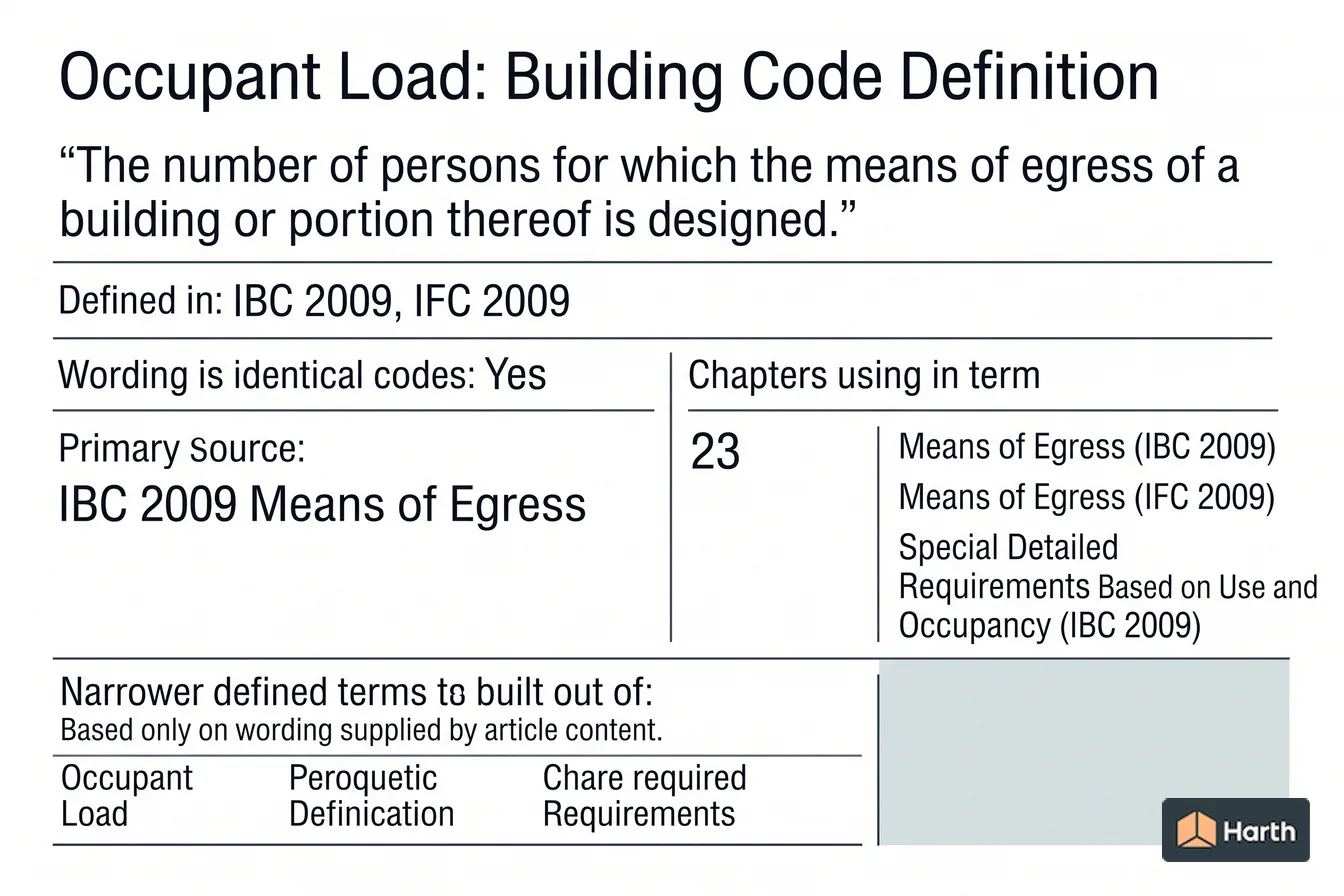Labeled code-term definition diagram: Occupant Load: Building Code Definition