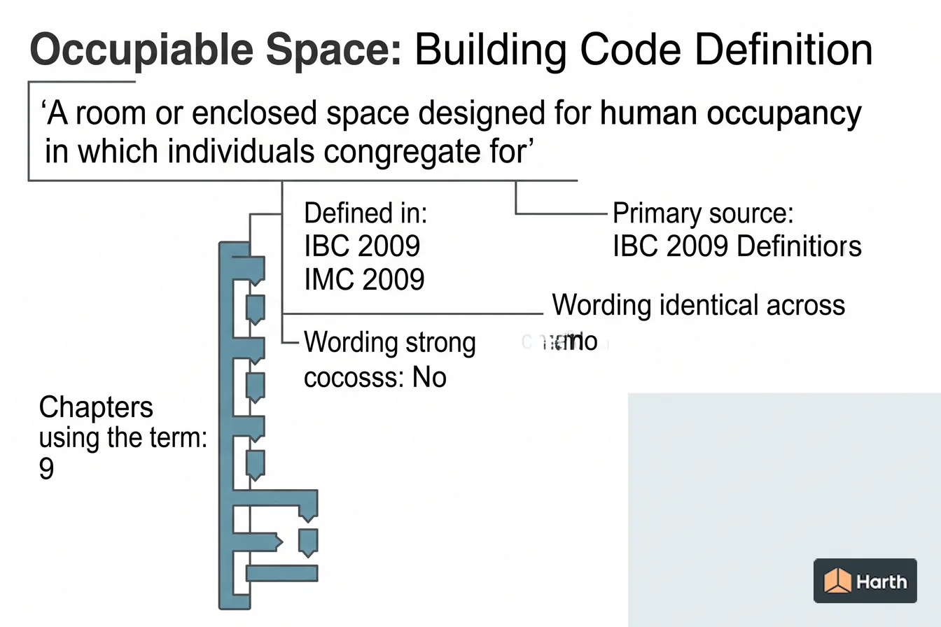Labeled code-term definition diagram: Occupiable Space: Building Code Definition