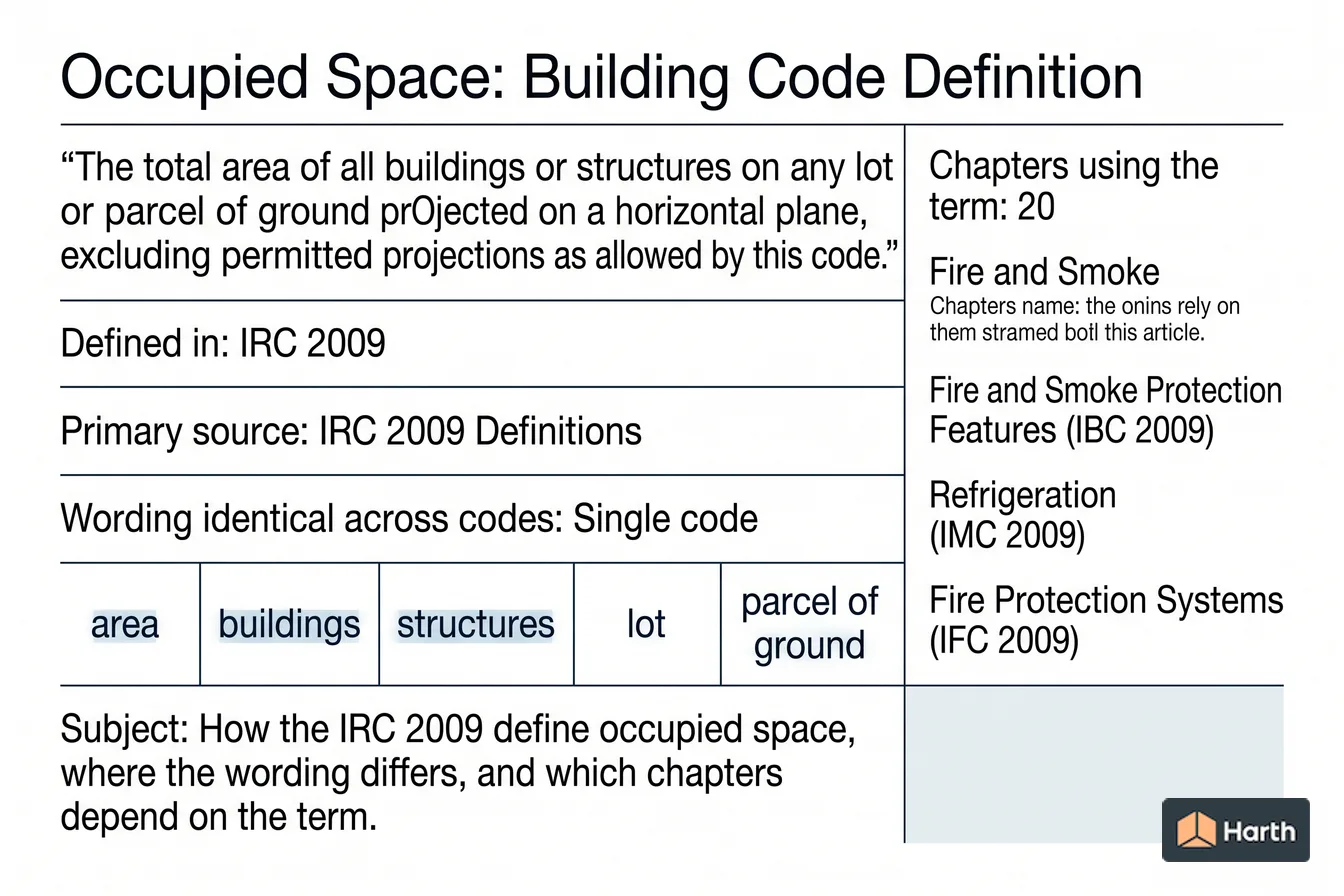 Labeled code-term definition diagram: Occupied Space: Building Code Definition