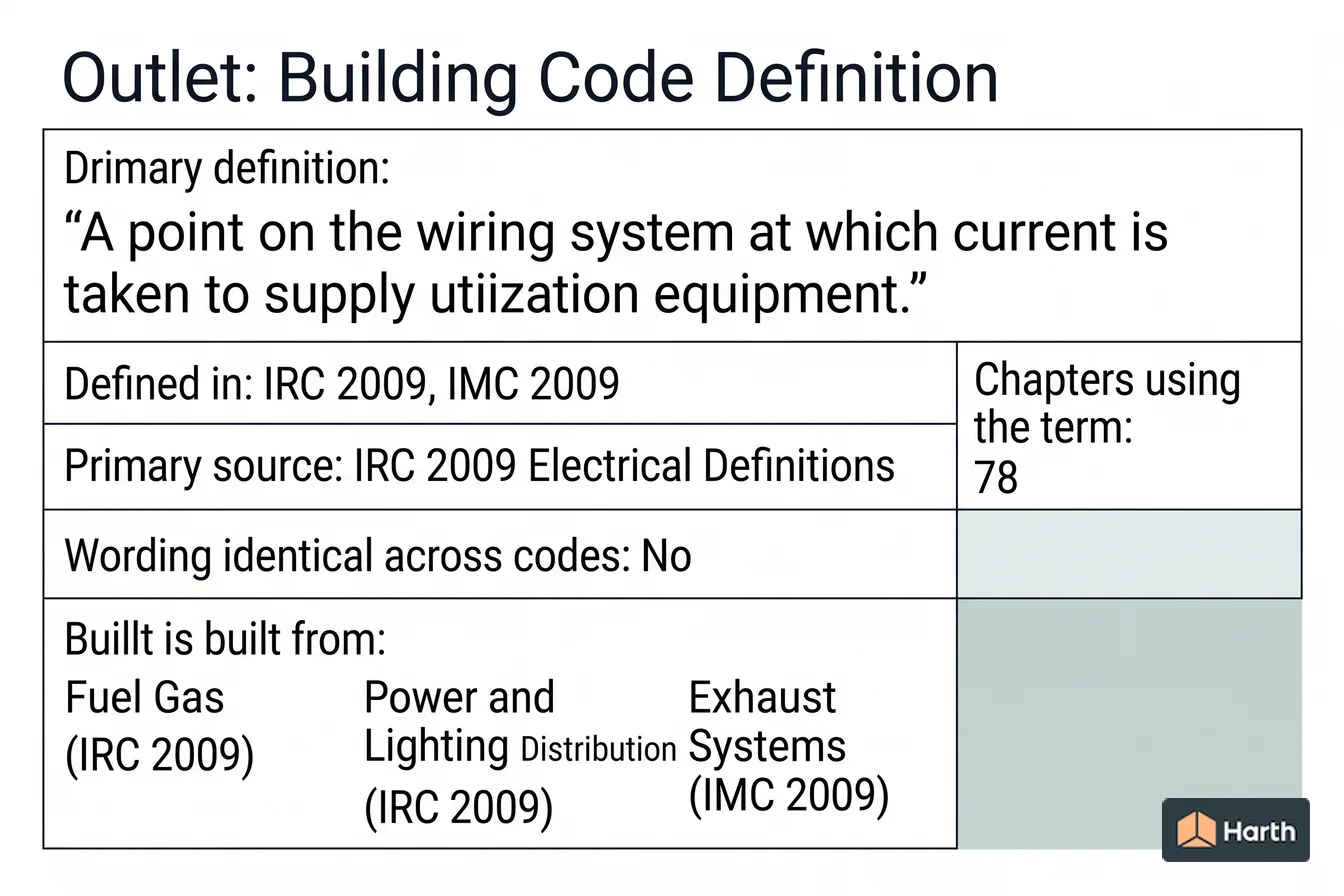 Labeled code-term definition diagram: Outlet: Building Code Definition