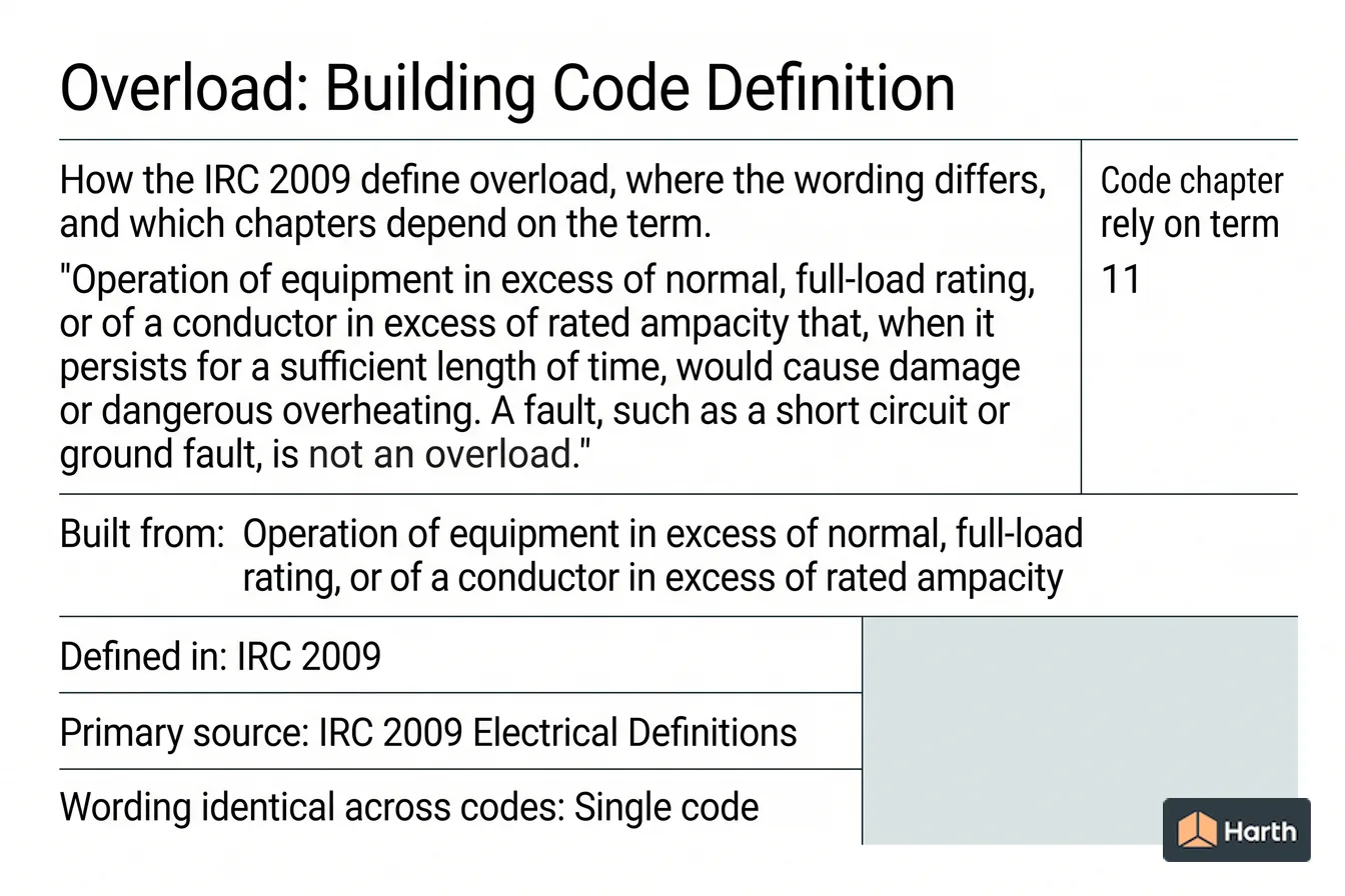Labeled code-term definition diagram: Overload: Building Code Definition