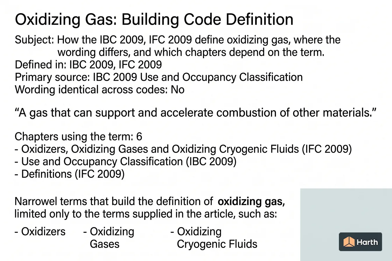 Labeled code-term definition diagram: Oxidizing Gas: Building Code Definition