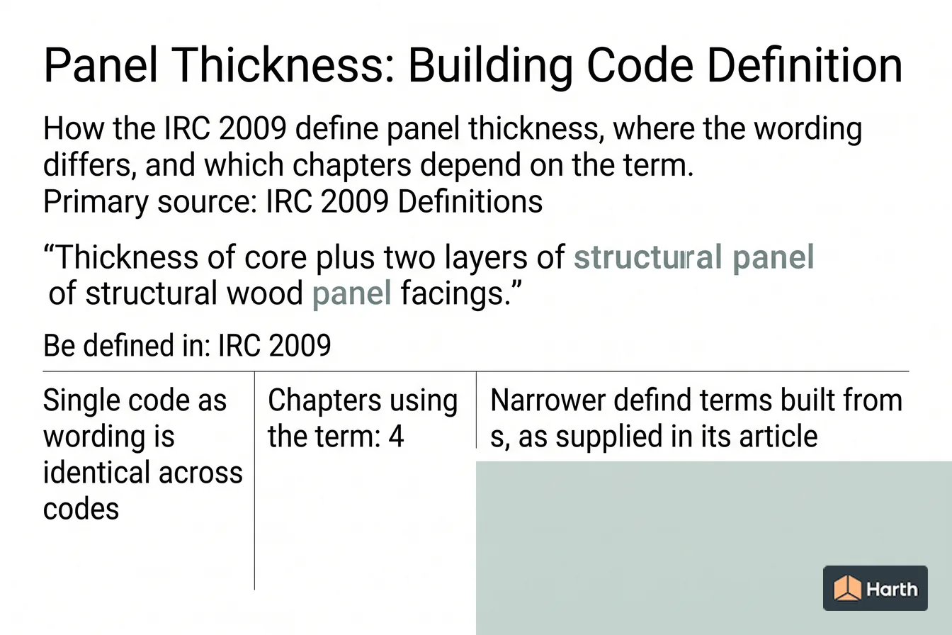 Labeled code-term definition diagram: Panel Thickness: Building Code Definition