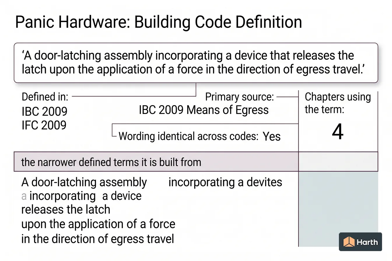 Labeled code-term definition diagram: Panic Hardware: Building Code Definition