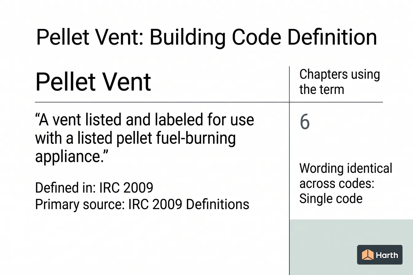 Labeled code-term definition diagram: Pellet Vent: Building Code Definition
