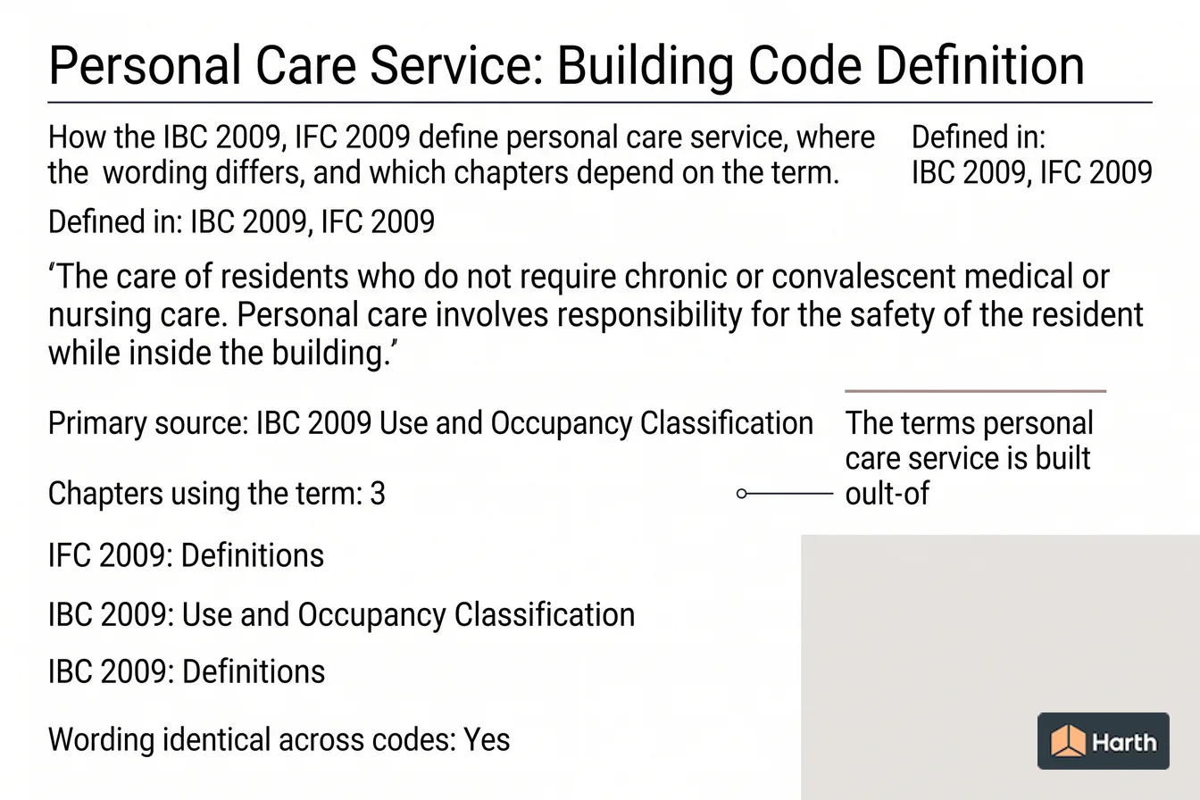 Labeled code-term definition diagram: Personal Care Service: Building Code Definition