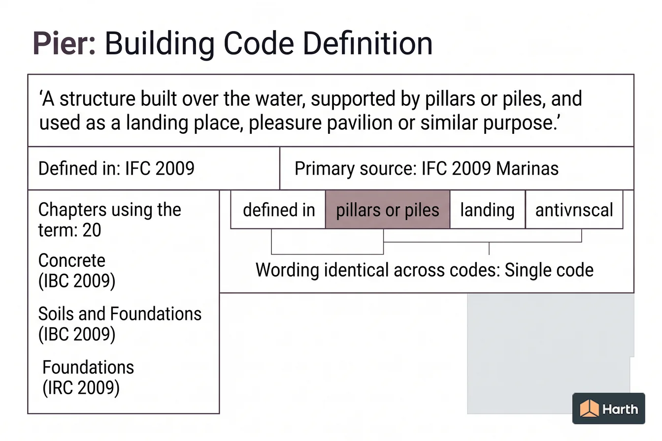 Labeled code-term definition diagram: Pier: Building Code Definition