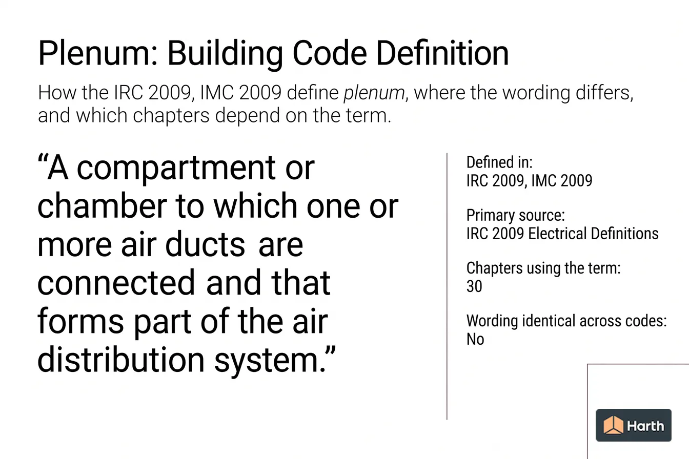 Labeled code-term definition diagram: Plenum: Building Code Definition