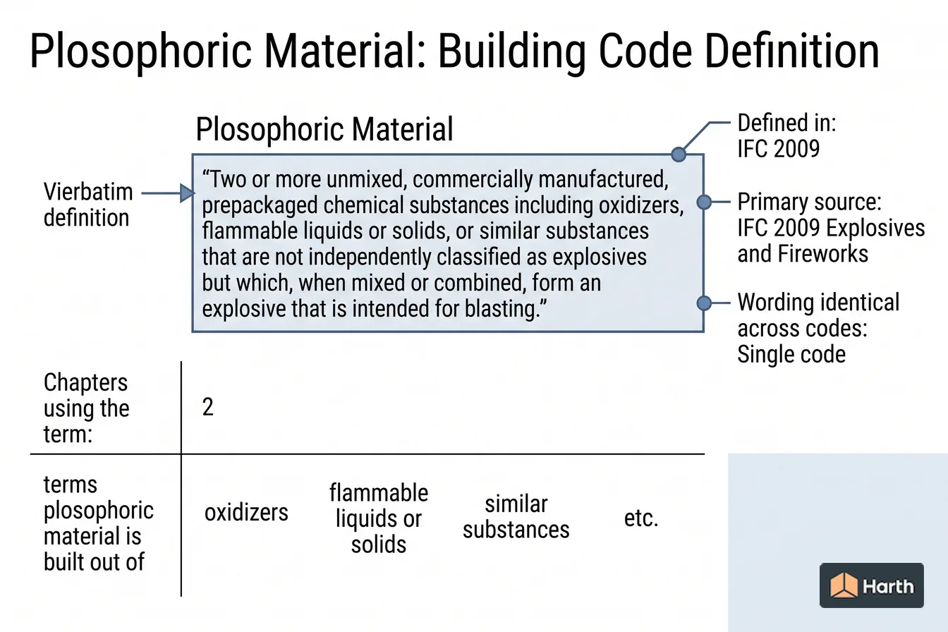 Labeled code-term definition diagram: Plosophoric Material: Building Code Definition