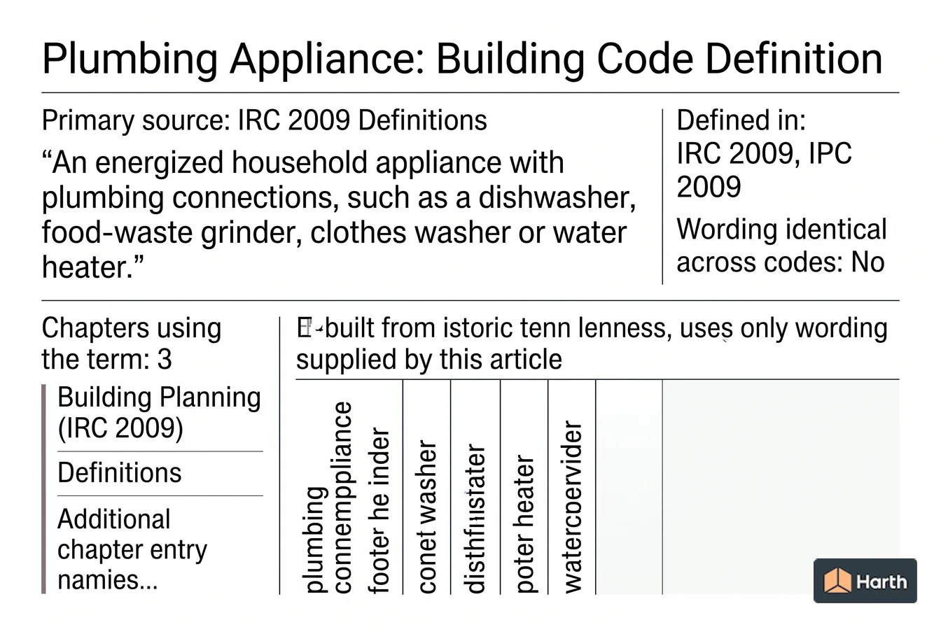 Labeled code-term definition diagram: Plumbing Appliance: Building Code Definition