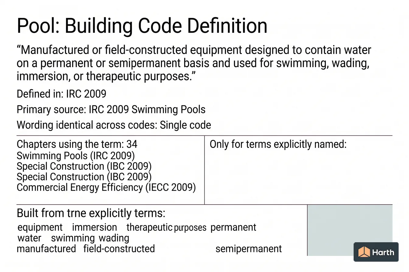 Labeled code-term definition diagram: Pool: Building Code Definition