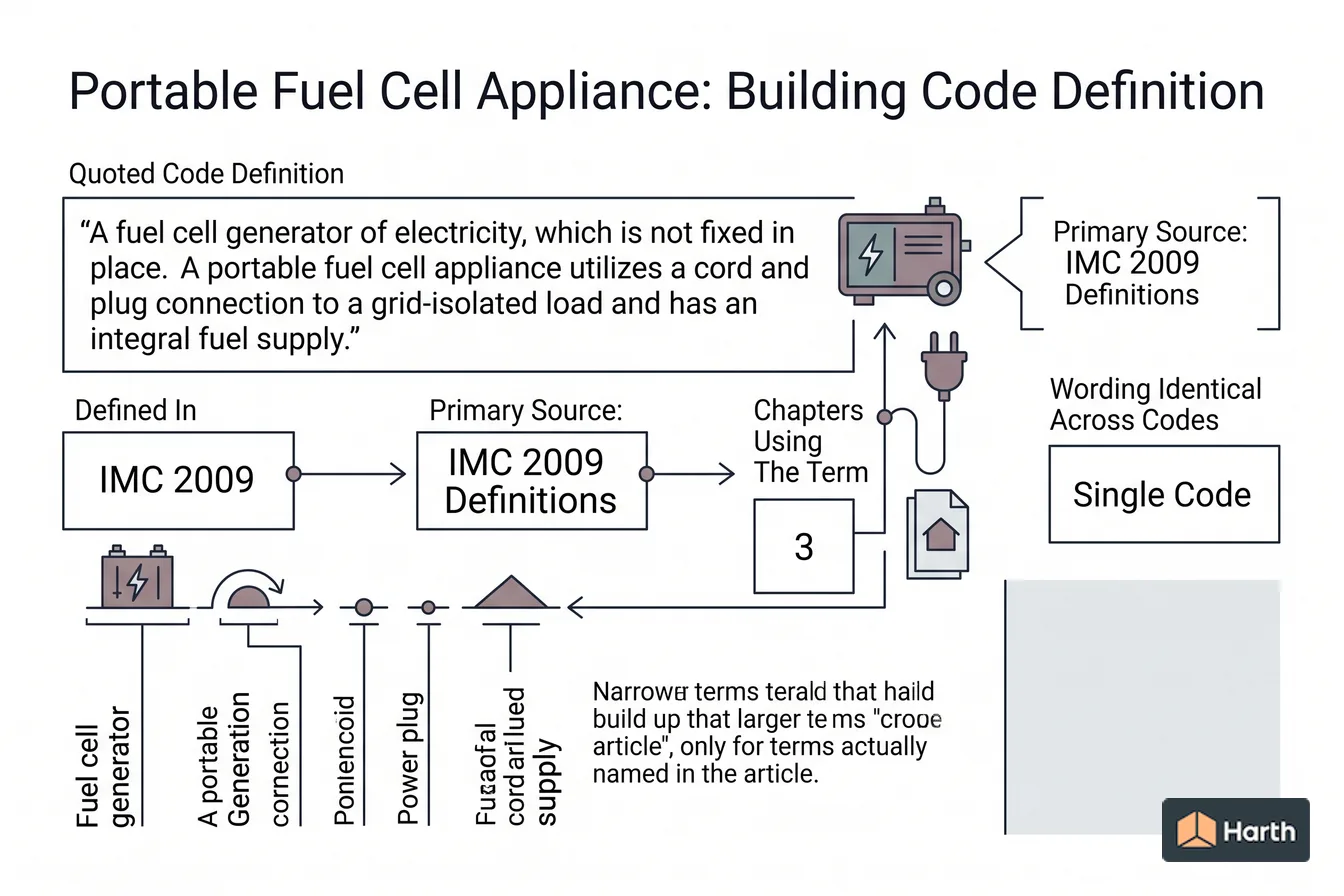 Labeled code-term definition diagram: Portable Fuel Cell Appliance: Building Code Definition