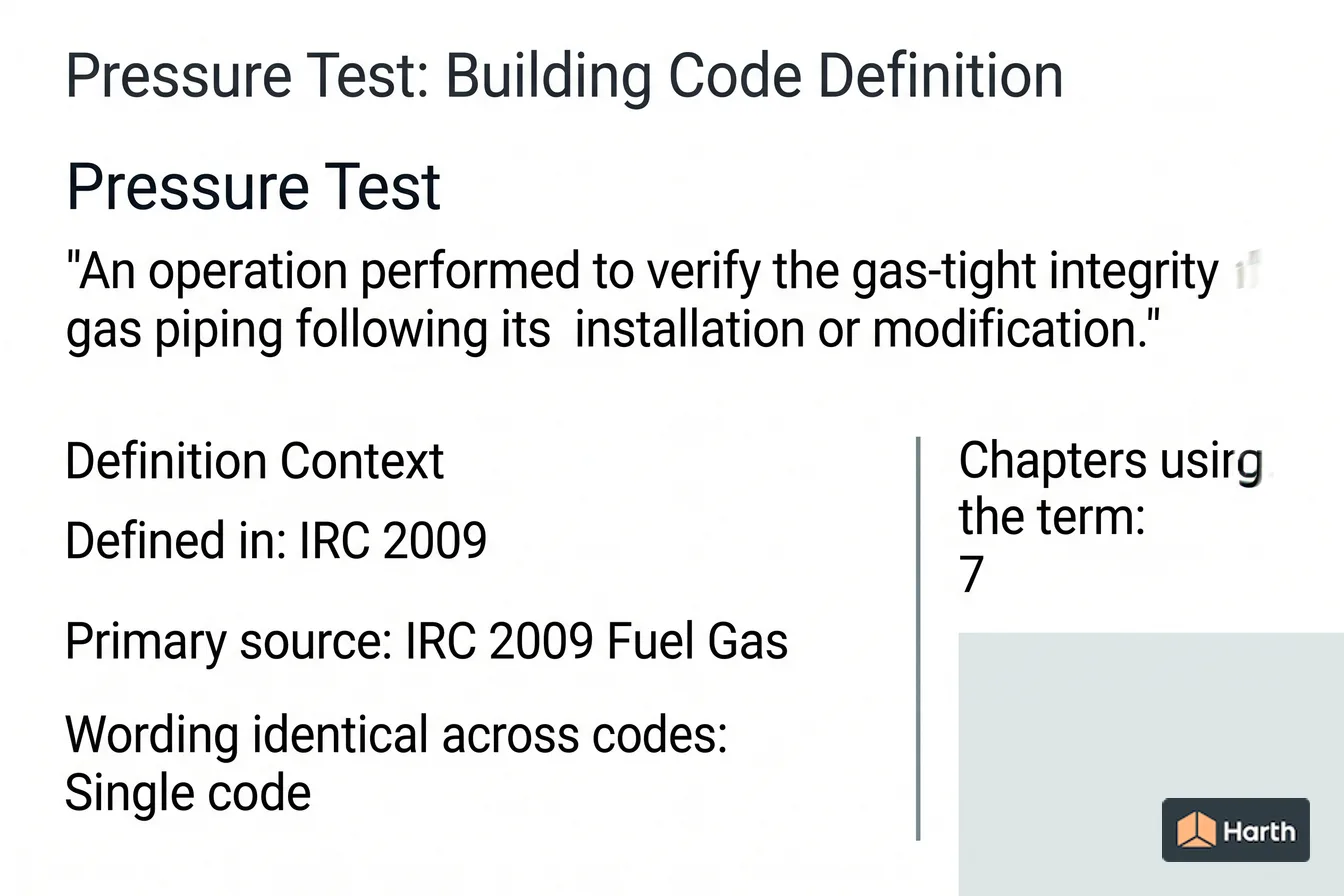 Labeled code-term definition diagram: Pressure Test: Building Code Definition