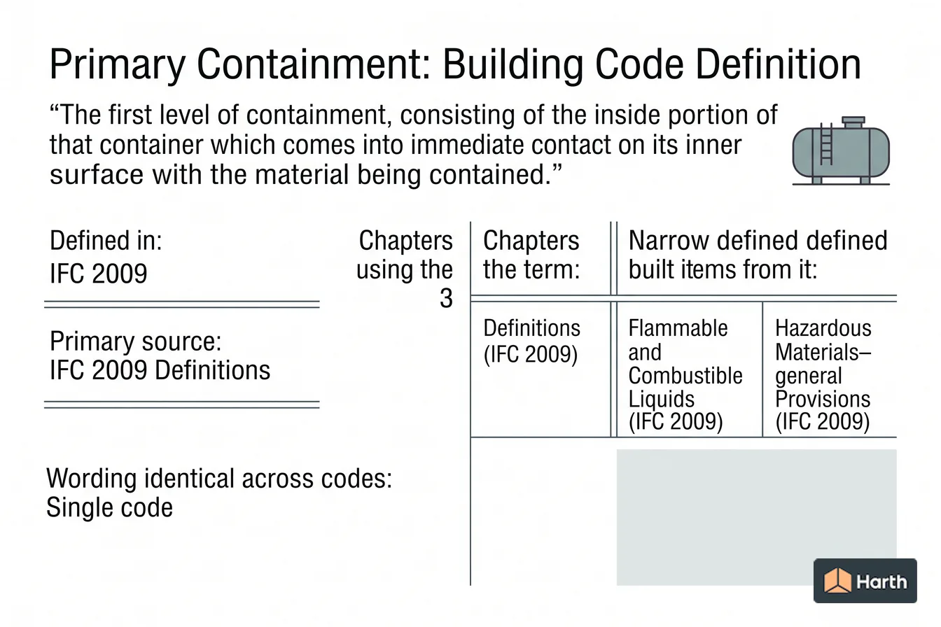 Labeled code-term definition diagram: Primary Containment: Building Code Definition