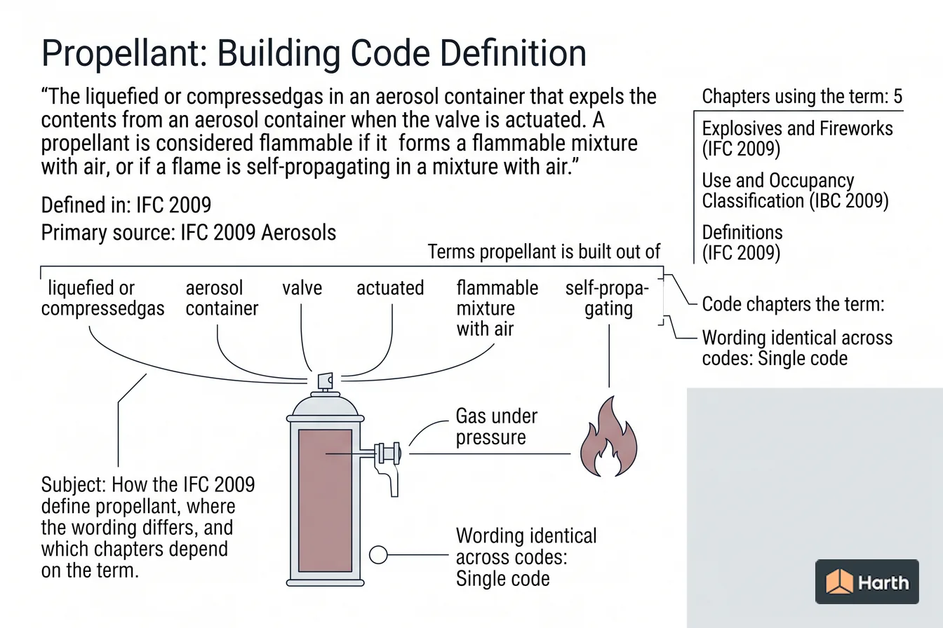 Labeled code-term definition diagram: Propellant: Building Code Definition