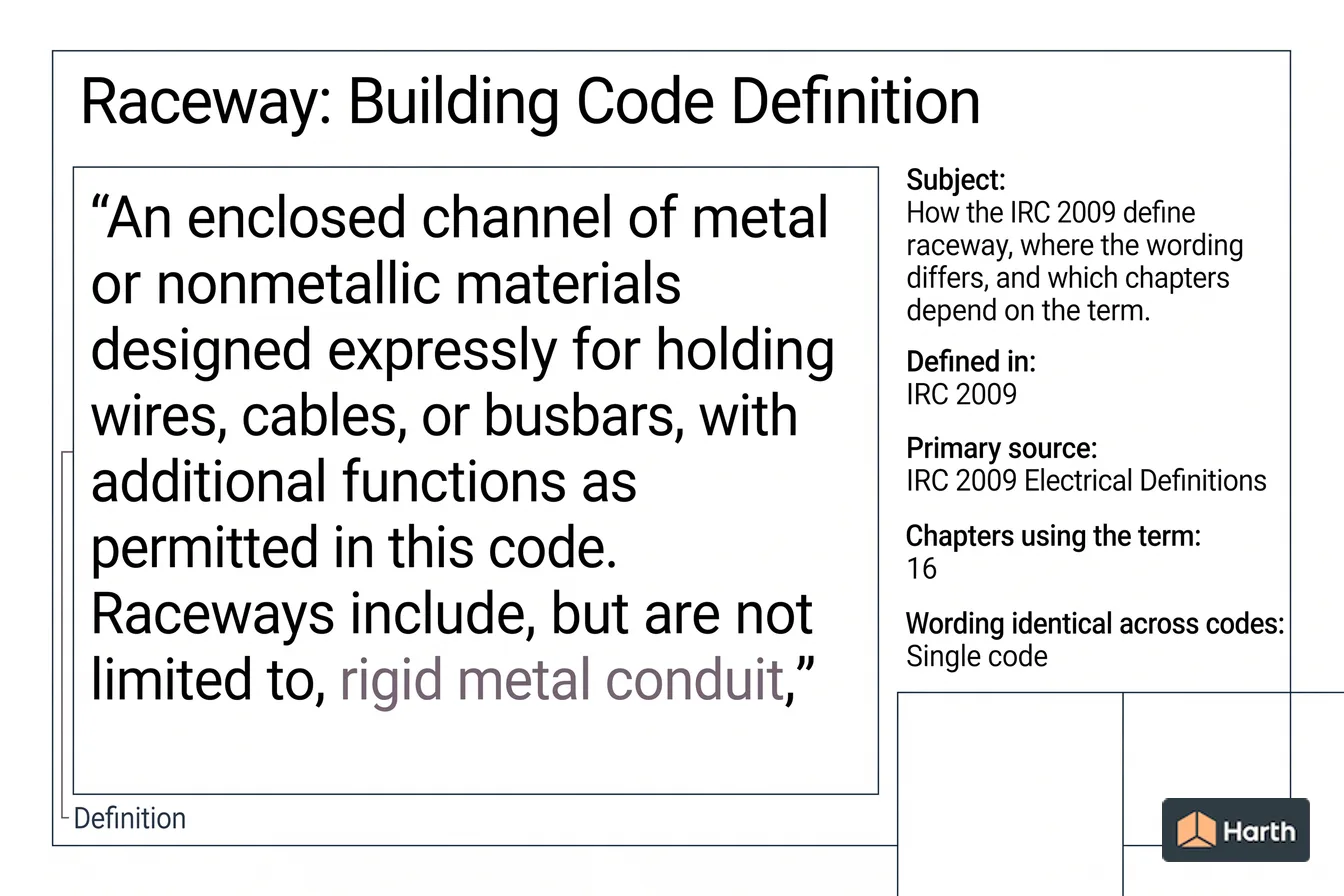 Labeled code-term definition diagram: Raceway: Building Code Definition